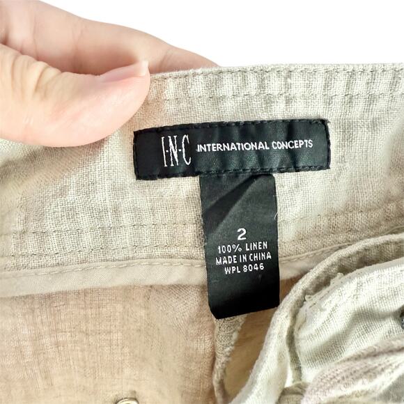 INC International Concepts Women's 2 Beige 100% Linen Capri Pants Roll Cuff - Picture 3 of 8